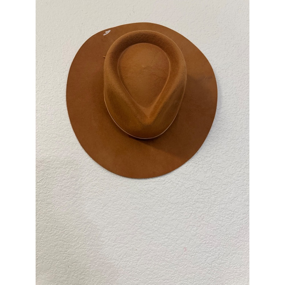 Rylee + Cru Youth Wide Brim Wool Fedora Hat Camel Brown Velvet Ribbon
